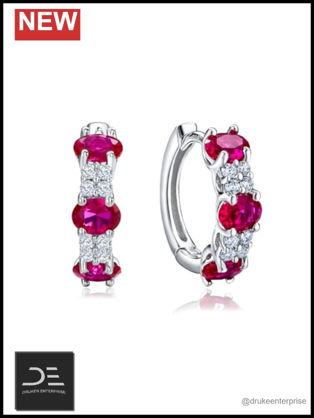 Sterling Silver Lab Gemstone Huggie Hoop Earrings Platinum Plated 4mm Chunky